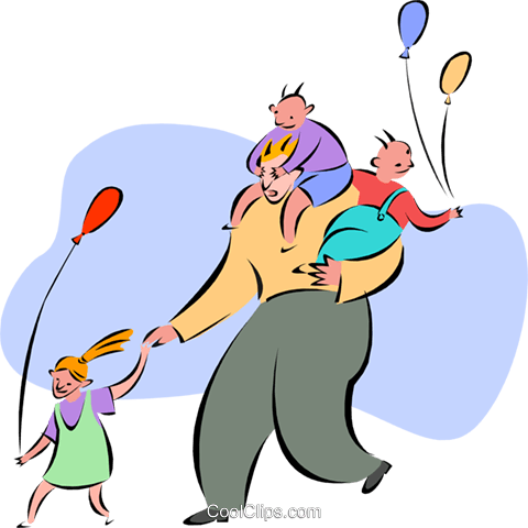 Dad With Kids At Amusement Park Royalty Free Vector - Cartoon (480x480)