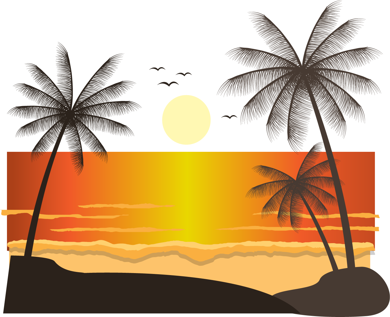Euclidean Vector Landscape Sunset Arecaceae - Beautiful Cartoon Sunset (1343x1090)