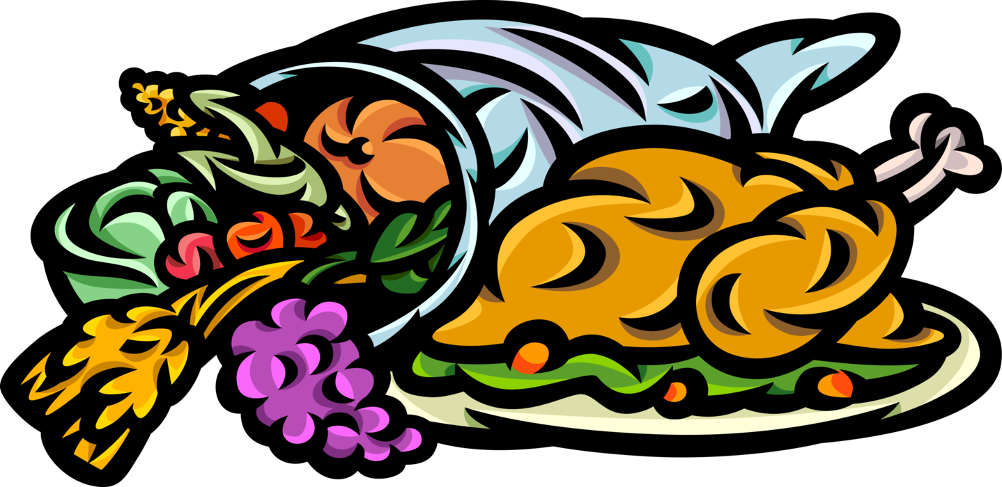 Vector Illustration Of Thanksgiving Turkey Dinner With - Vector Illustration Of Thanksgiving Turkey Dinner With (1438x700)