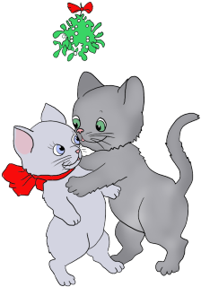 Cats Kissing Under Mistletoe At Christmas, Christmas - Valentines Day Cats Kissing Clipart With Transparent (257x334)