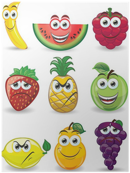Poster Cartoon Vruchten Met Verschillende Emoties • - Fruits And Vegetables Cartoon (400x400)