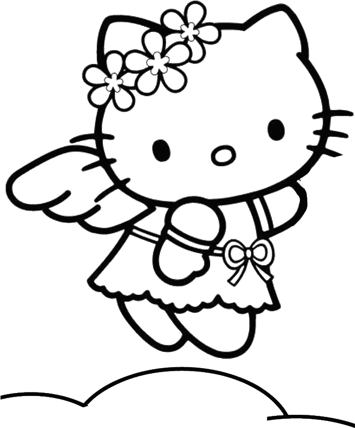 Hello Kitty Black And White Clip Art - Hello Kitty Angel Coloring Pages (700x882)