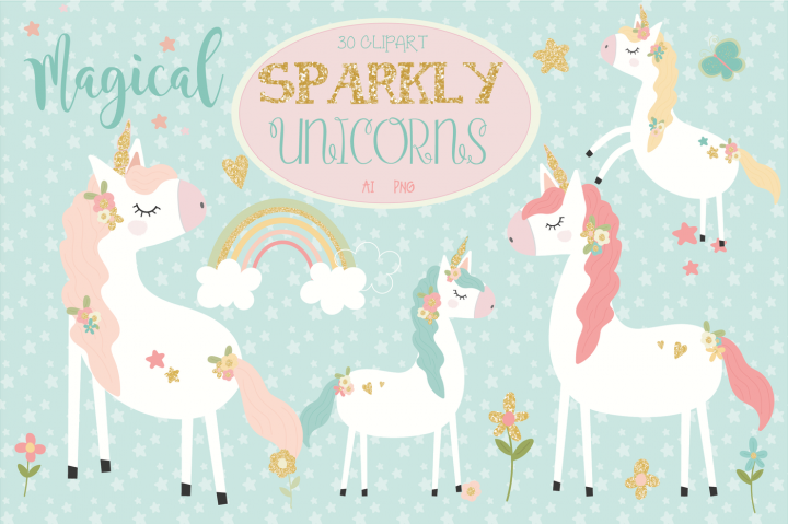 A Sweet Sparkly Unicorn Clipart Set, Created Using - Unicorn (720x479)