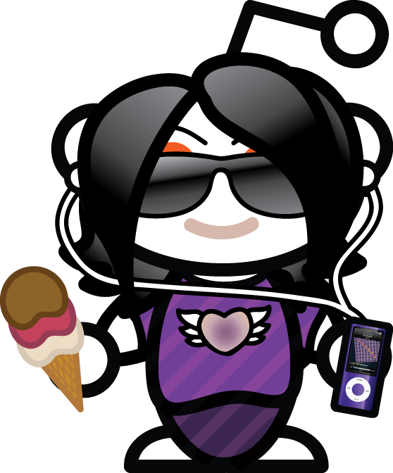 Black Long Front Bangs, 3 Scoop Ice Cream Cone, Ear - Black Long Front Bangs, 3 Scoop Ice Cream Cone, Ear (558x672)