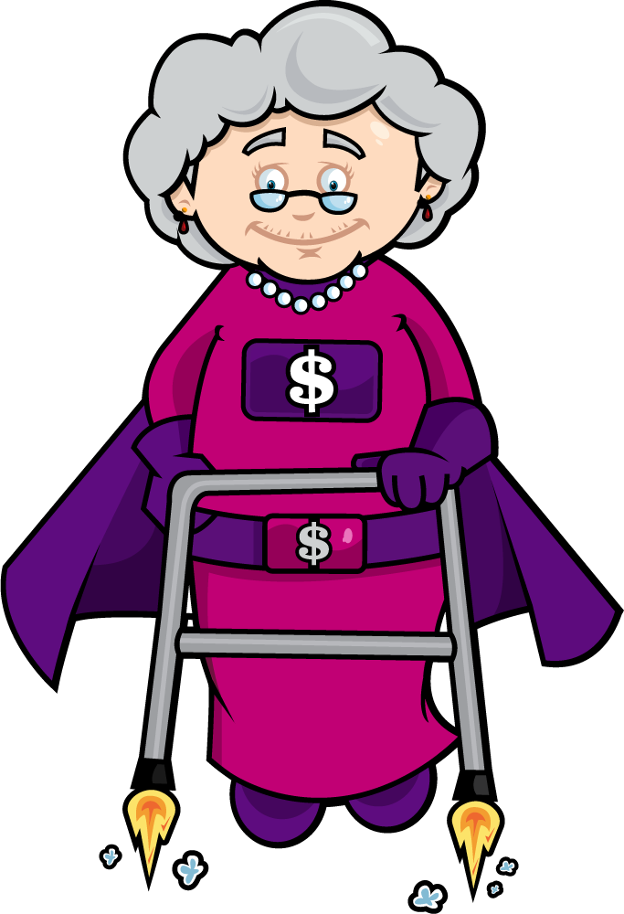 Gift Card Granny - Granny With Walker (683x1000)
