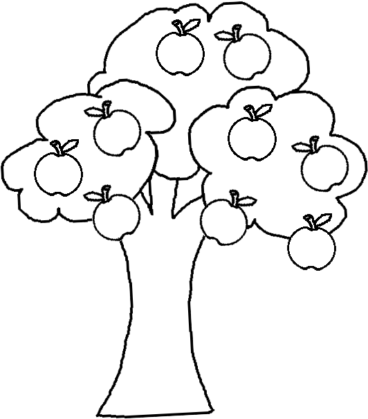 Black And White Cartoon Illustration Of Apple Tree - Apple Tree Clipart Black And White Png (542x622)
