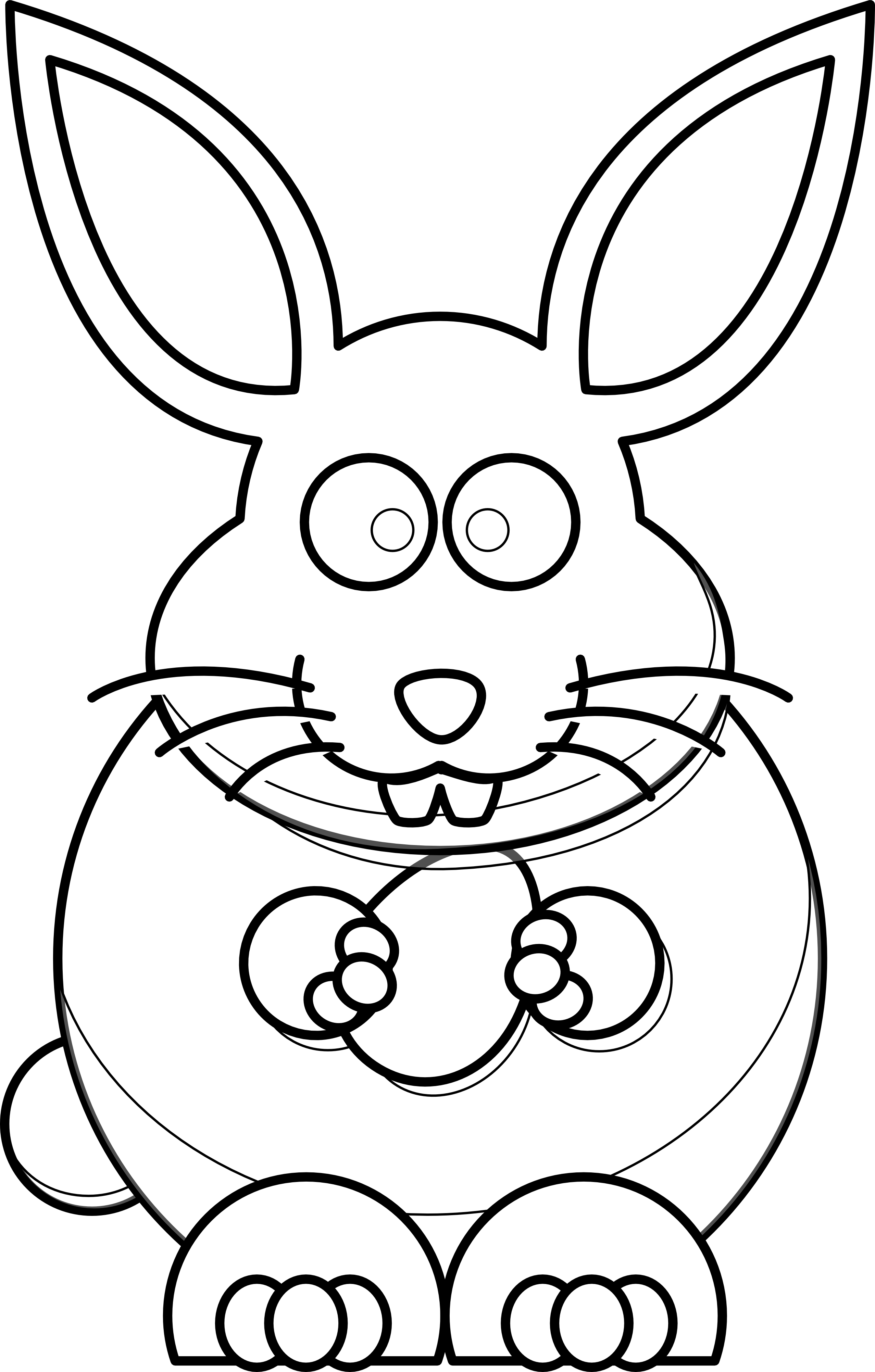 Cartoon Bunny Black White Line Art Scalable Vector - Fat Bunny Clipart (2555x4007)