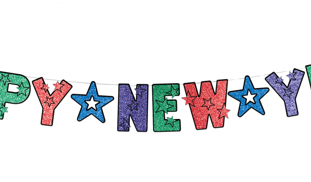 Happy New Year Glitter Transparent Png Stickpng Con - New Years Glittered Happy New Year Streamer (set Of (1024x600)