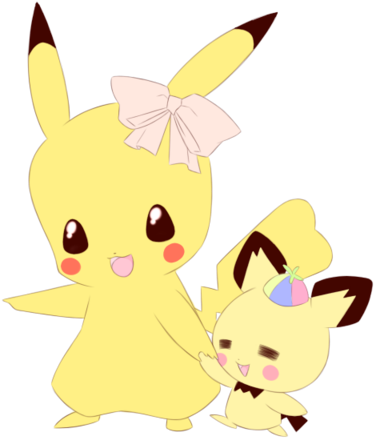 Pikachu Mommy And Pichu Baby By Mikosilverneko - Pikachu And Baby Pikachu (400x447)
