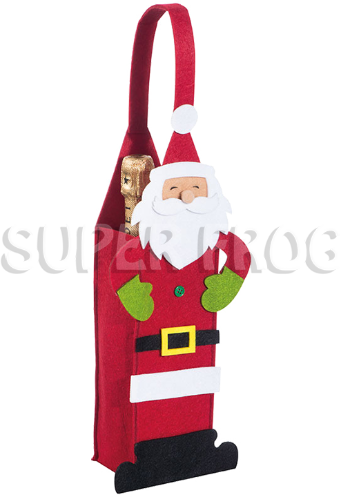 Felt Material Christmas Gift Bag With The Theme Santa - Bolsas Navideñas Para Vinos (494x720)