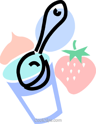 Icr Cream With Strawberries And A Spoon Royalty Free - Frozen Yogurt Clip Art (372x480)
