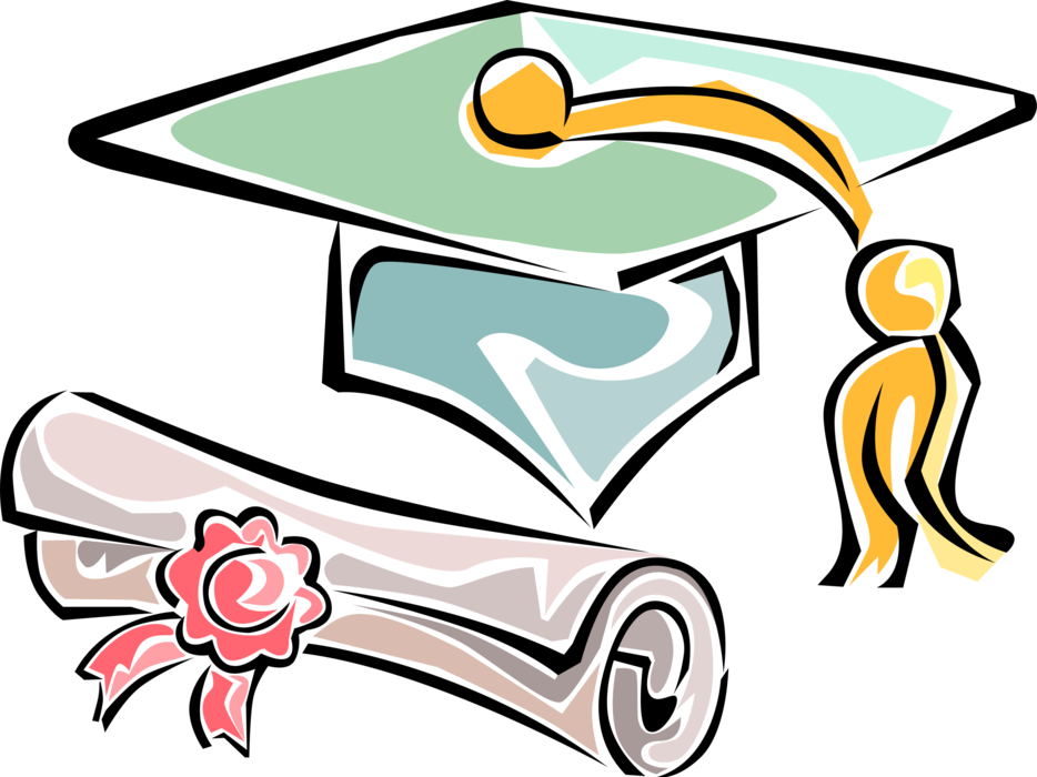 Vector Illustration Of School Or University Graduation - Graduation Cap And Diploma (934x700)
