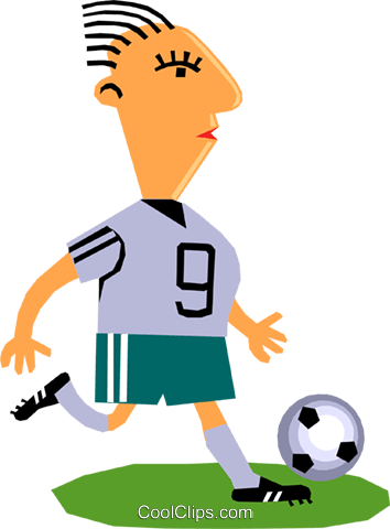 Soccer Player Royalty Free Vector Clip Art Illustration - Cartoon Soccer Player Kicking Ball (354x480)