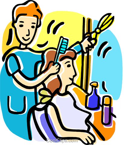 Hairdressers And Barbers Royalty Free Vector Clip Art - Getting Hair Cut Cartoon (411x480)