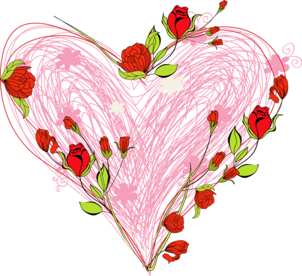 Red Roses And Hearts - Flower (600x548)