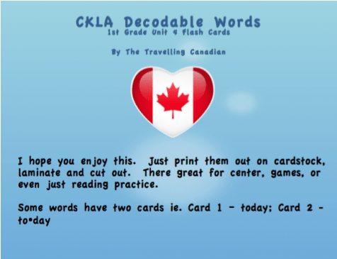 Ckla 1st Grade Unit 4 Decodable Words Flash Cards - Canada Flag (475x475)
