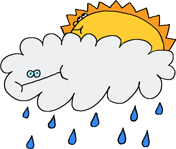 Raining Partly Cloudy Sticker By Studios Sticker - Partly Cloudy Cartoon Gif (618x515)