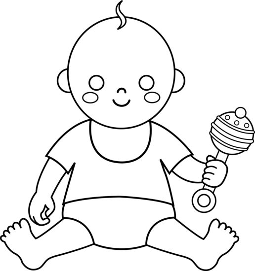 Colorable Baby Design - Baby Playing Clipart Black And White (516x550)