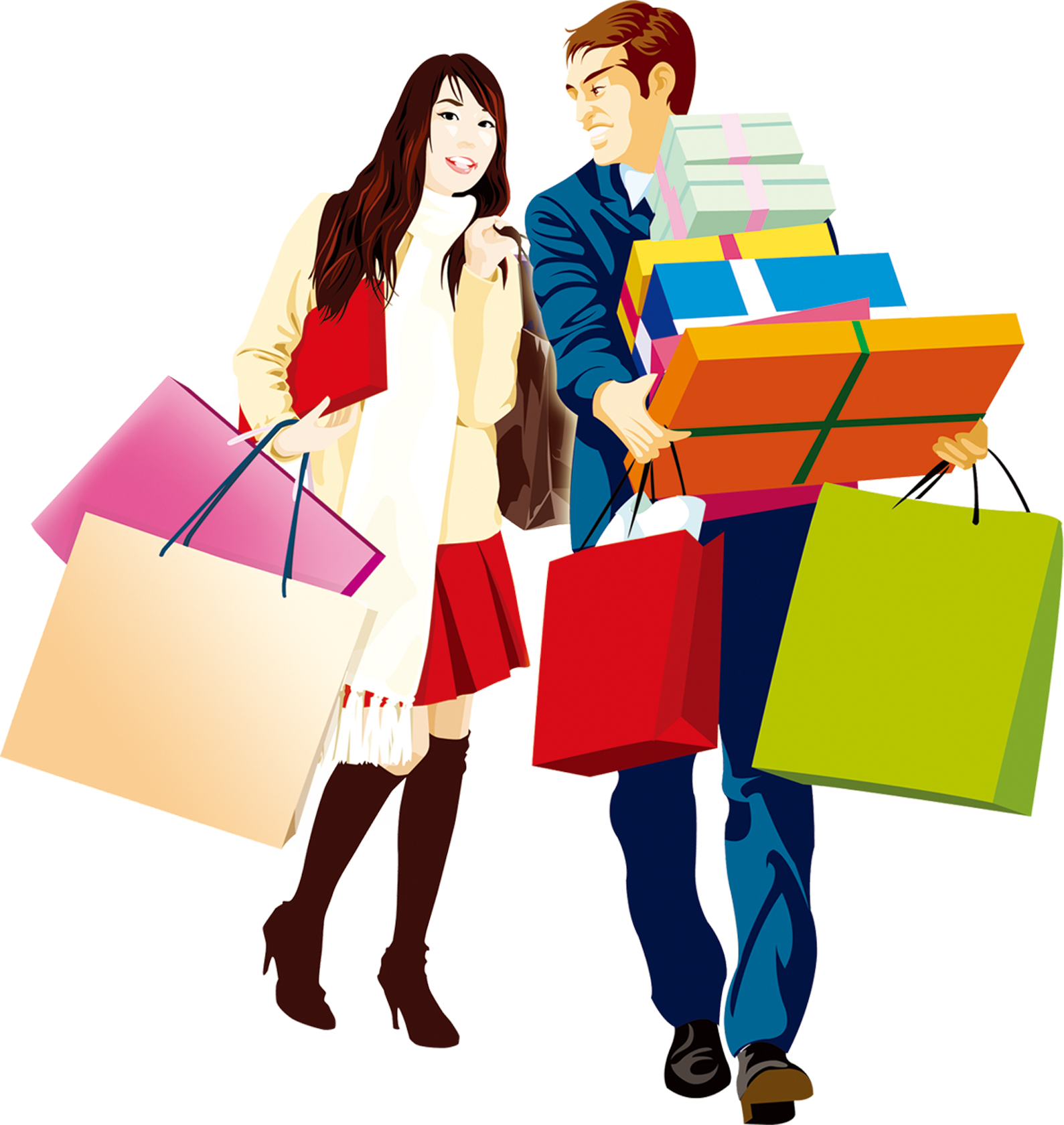 Shopping Clip Art - Shopping Couple Png (1589x1680)