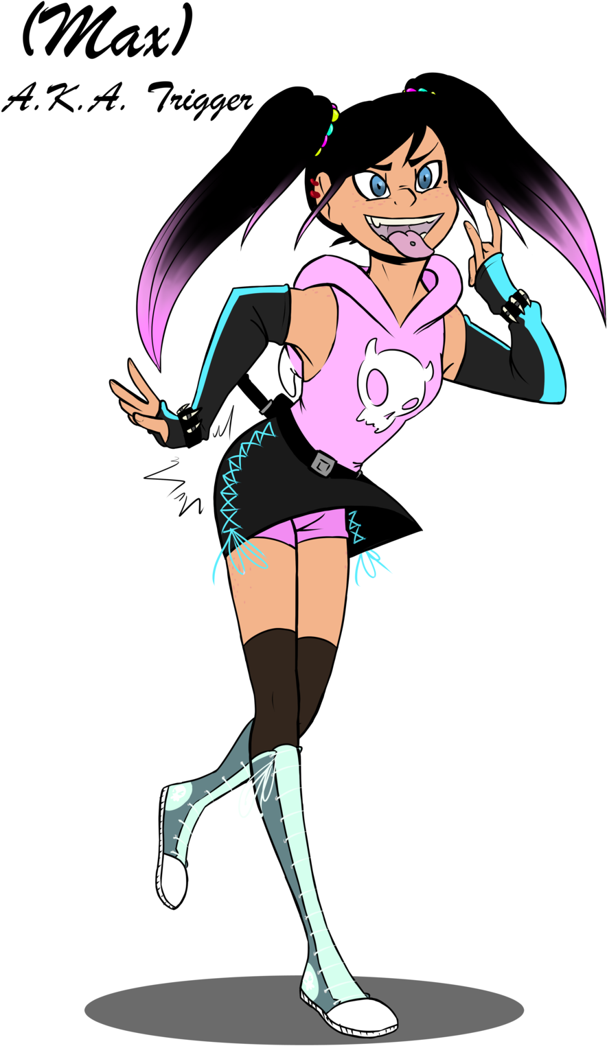 Street Punk Au Maxine Aka Trigger By Jigglywigglies - Hi My Name Is Sticker (1024x1593)