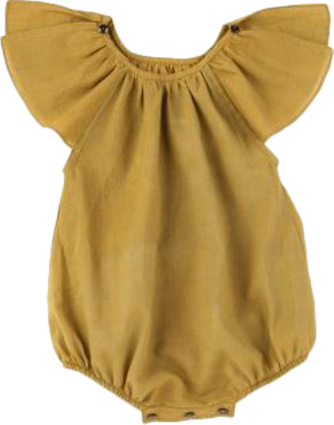 Gorgeous Mustard Romper With Pretty Fluted Sleeves - Ruffle Sleeve Bodysuit Baby (480x611)