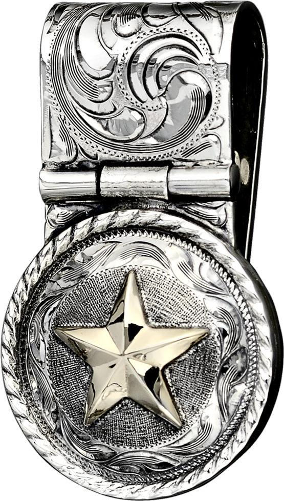 Hinged Concho Money Clip - Vogt Western Mens Money Clip Embossed Concho Star Silver (1024x1024)