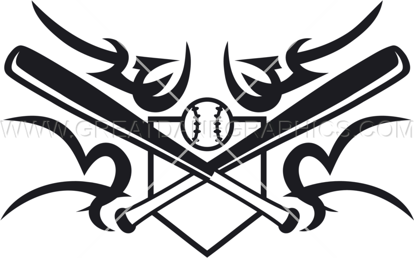 Tribal Baseball Bat & Plate Crest - Baseball Bat Png Transparent (825x514)