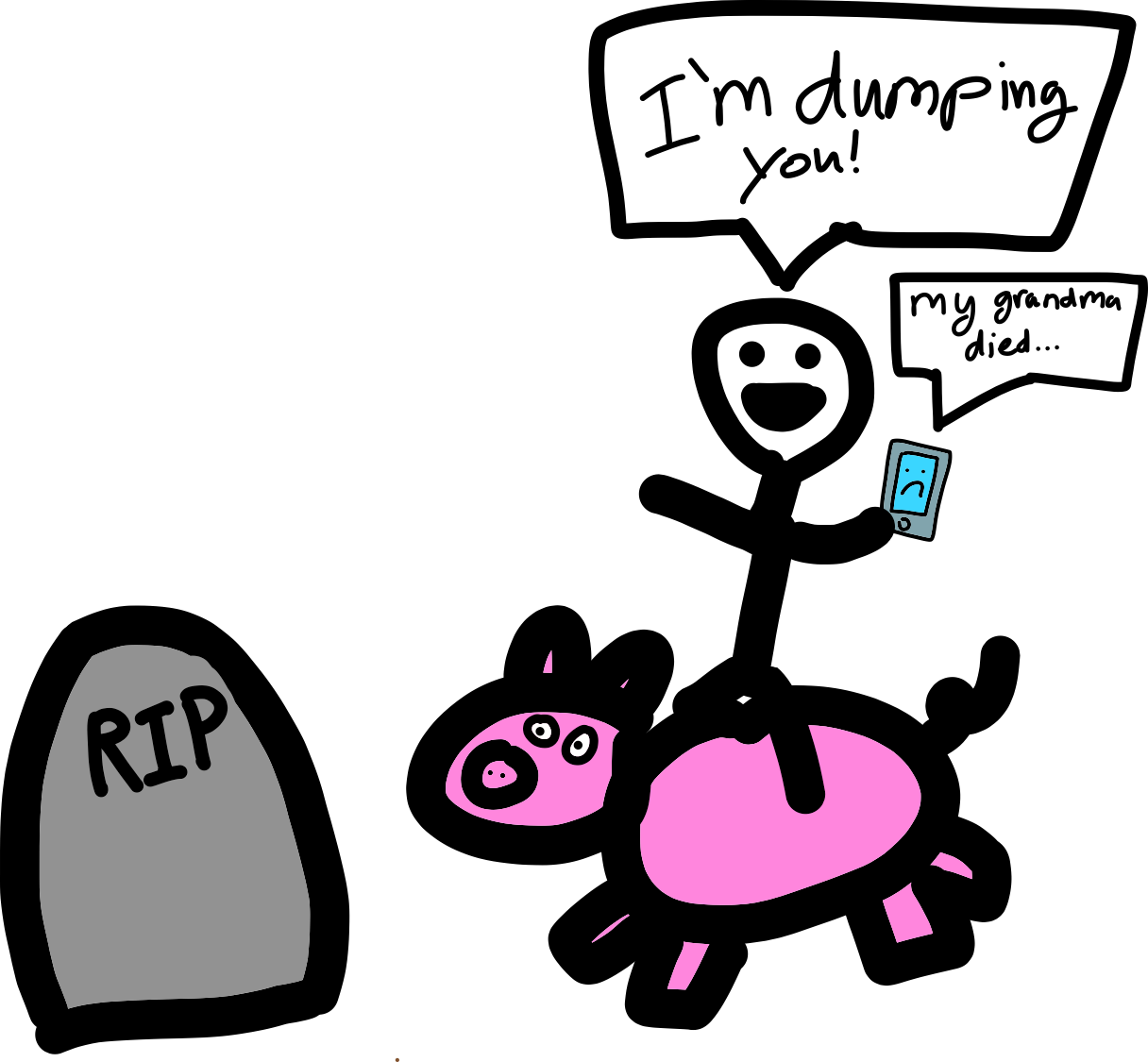 A Poorly Drawn Stick Figure Riding A Pig Over Grandma's - Stick Figure (1216x1125)