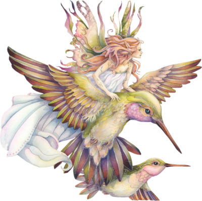 Download Hummingbird Tattoos Png Png Images - Amid Hummers Night Dream Mystical Visionary Art Print (400x399)