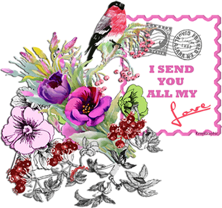I Send You All My Love By Kmygraphic - Animated Cut Flower's And Bird (450x450)