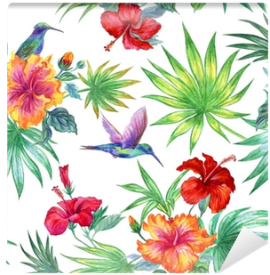 Seamless Watercolor Pattern With A Hummingbird And - Watercolor Painting (400x400)