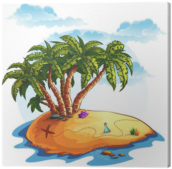 Cuadro En Lienzo Ilustración Isla Con Palmeras Y Tesoros - Treasure Island Clipart (400x400)