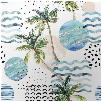 Póster Ilustración De Arte Con Palmeras, Doodle Y Texturas - 90s Background (400x400)