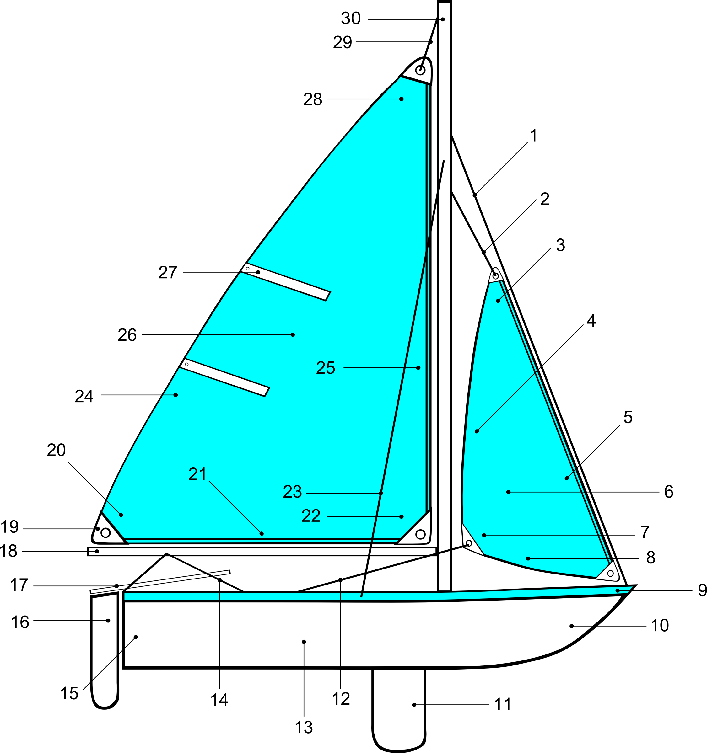 Sailing Clipart Big Boat - Parts Of A Sailboat Diagram (2252x2400)