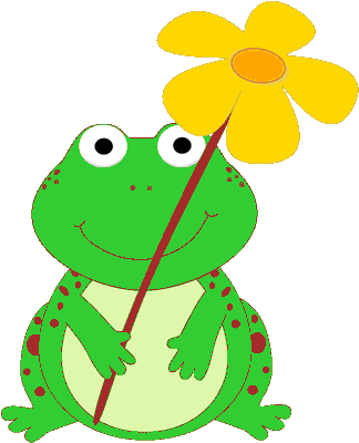 Frog Holding A Flower - Cute Spring Clipart (324x400)