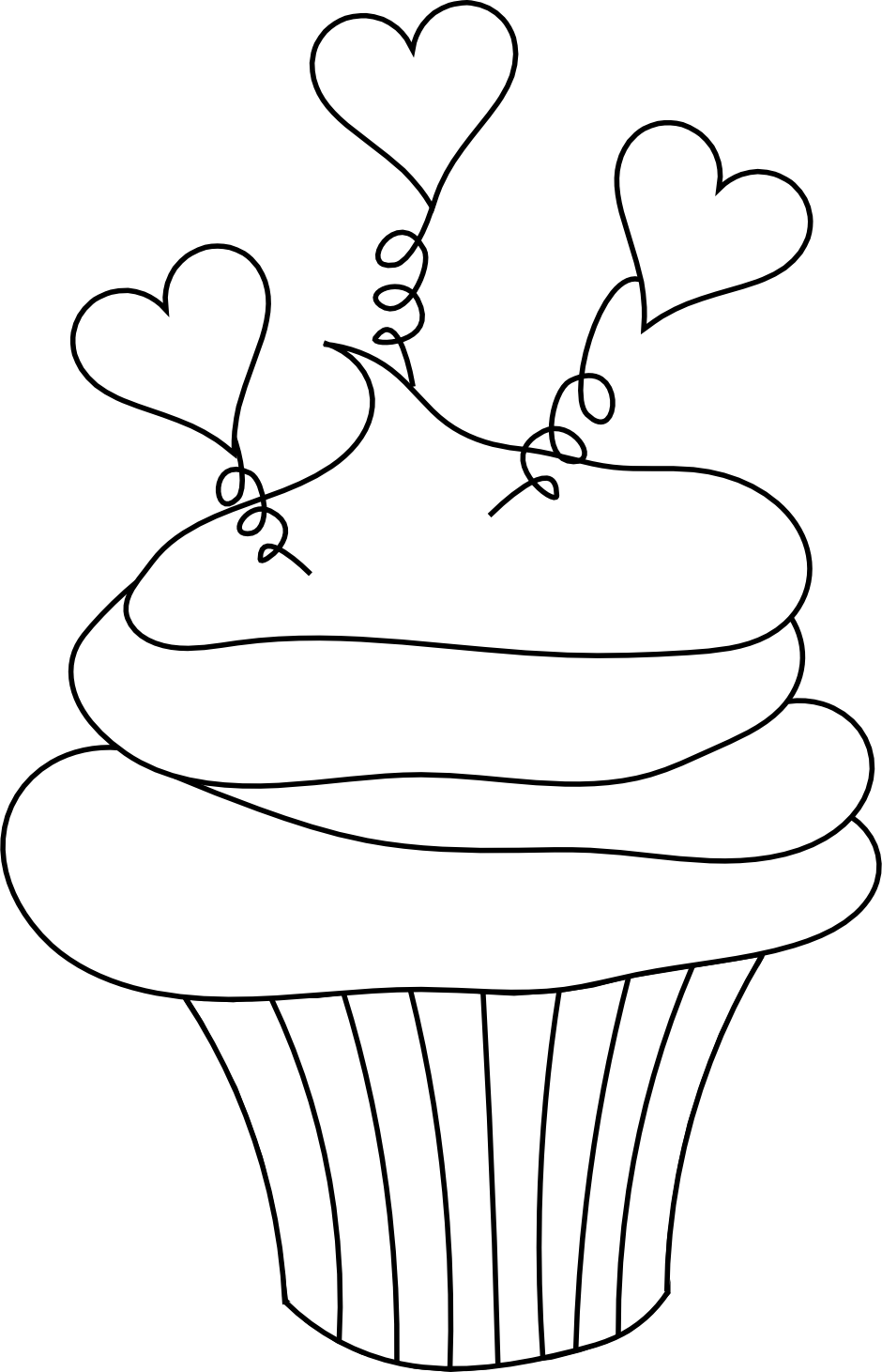 Tree Clipart Outline Cupcake Clipart - Valentines Day Clipart Black And White (940x1461)