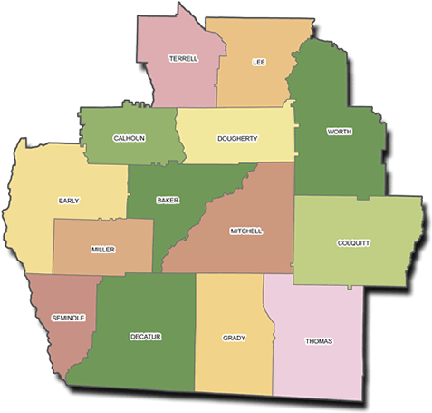 Southwest Georgia Counties Map (500x485)