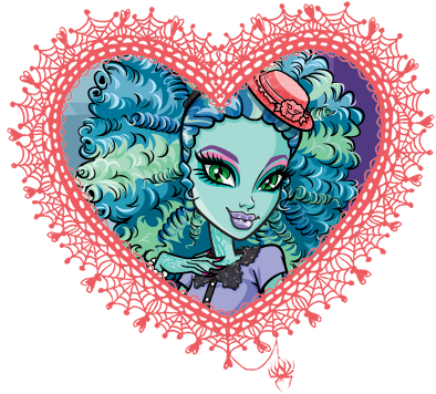 Monster High Valentines In Spider Web Hearts - Heart Frame Black And White Png (400x368)