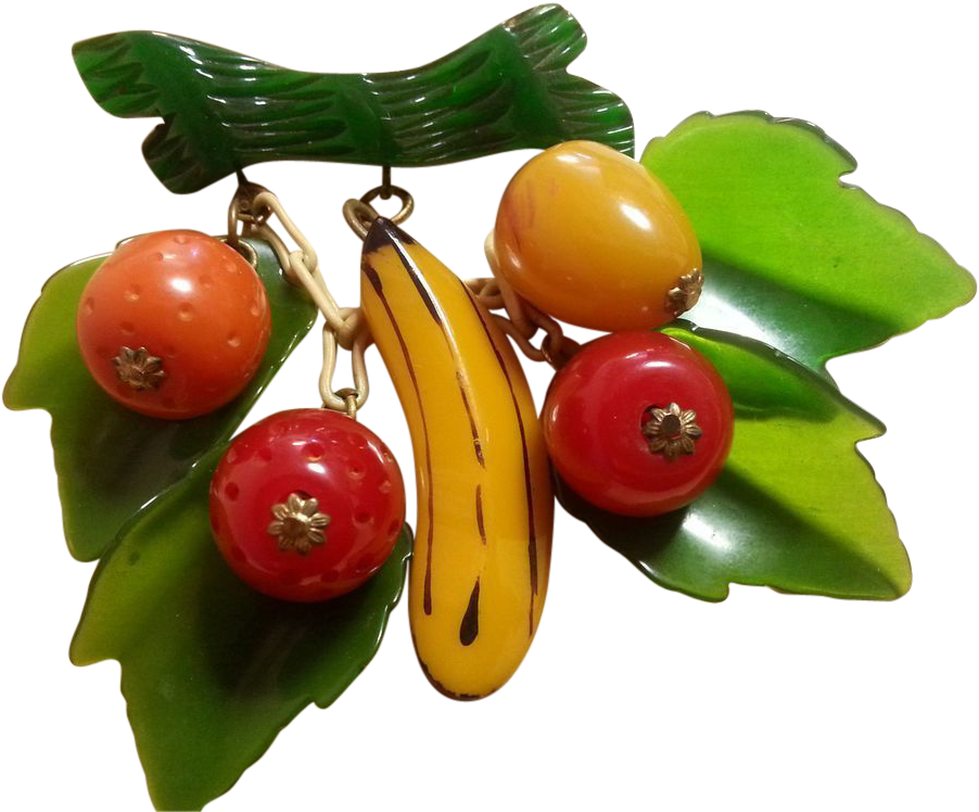 Vintage Bakelite Rare Mixed Fruit Dangling Brooch - Banana (901x901)
