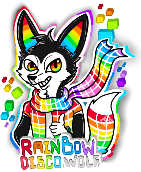 Rainbow Disco Wolf Badge By Chococookie5 - Cartoon (500x600)