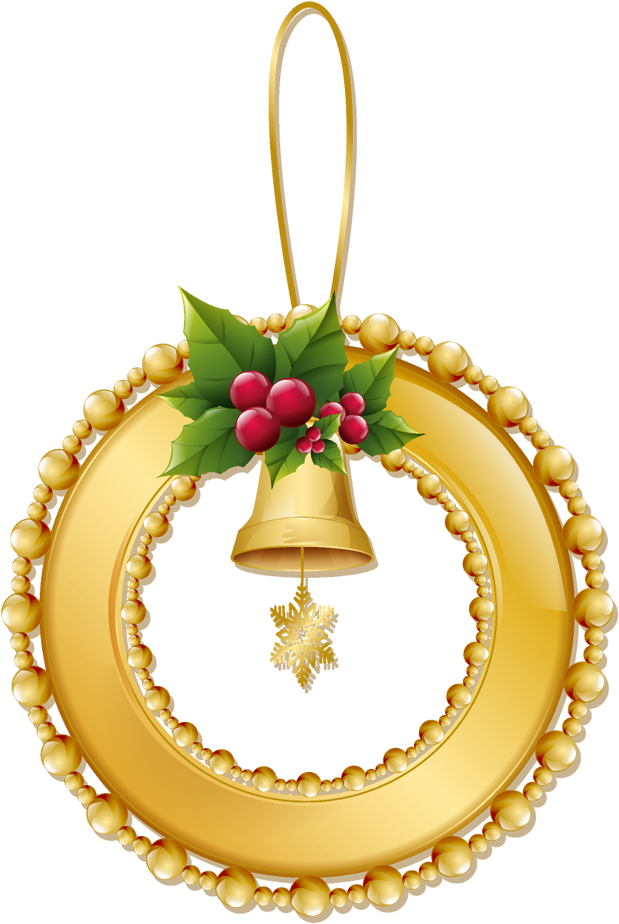 Christmas Gold Wreath With Bell Png Ornament - Gold Christmas Wreath Png (638x960)