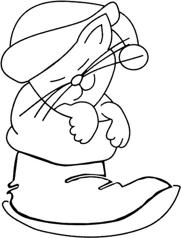 Christmas Hat Cat In A Boot Coloring For Kids - Window Color Vorlagen Weihnachten (632x814)