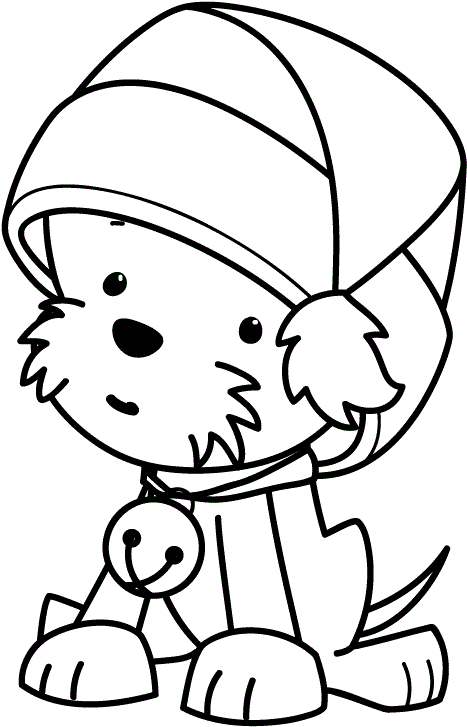 Cute Puppy Wearing Christmas Hat Coloring For Kids - Christmas Puppy Coloring Pages (612x726)