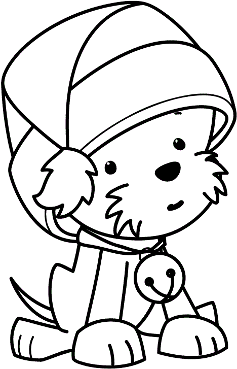 Coloring A Cute Little Dog Wearing Santas Hat Christmas - Ideas For Christmas Drawing (576x726)