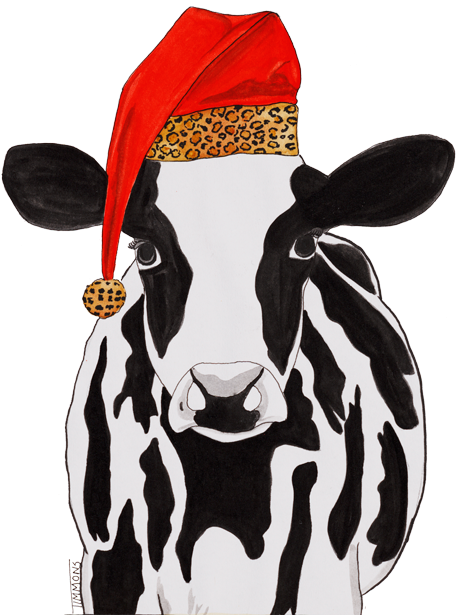 Cow With Leopard Santa Hat By Natalie Timmons - Costume Hat (500x647)