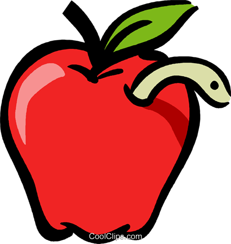 Apple With A Worm Royalty Free Vector Clip Art Illustration - Apple With A Worm Royalty Free Vector Clip Art Illustration (454x480)