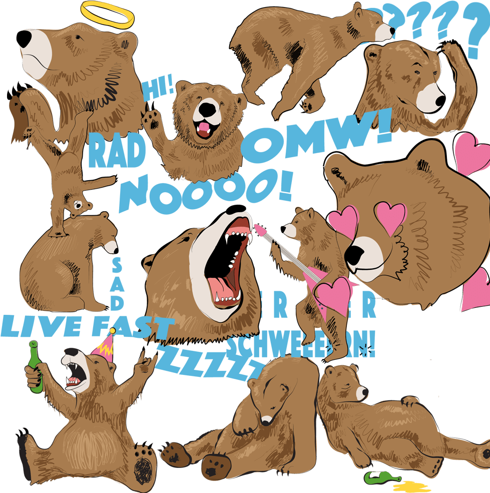 Party Bear Stickers Ios Animal Artist Will Eskridge - Cartoon (1000x1000)