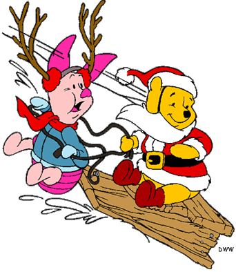 Christmas Sledding Pooh And Piglet - Piglet (342x394)