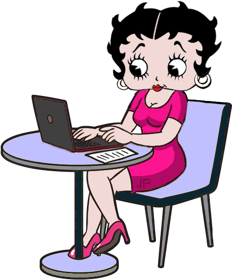 Betty Boop Sitting With Her Laptop - Betty Boop En Computadora (600x600)