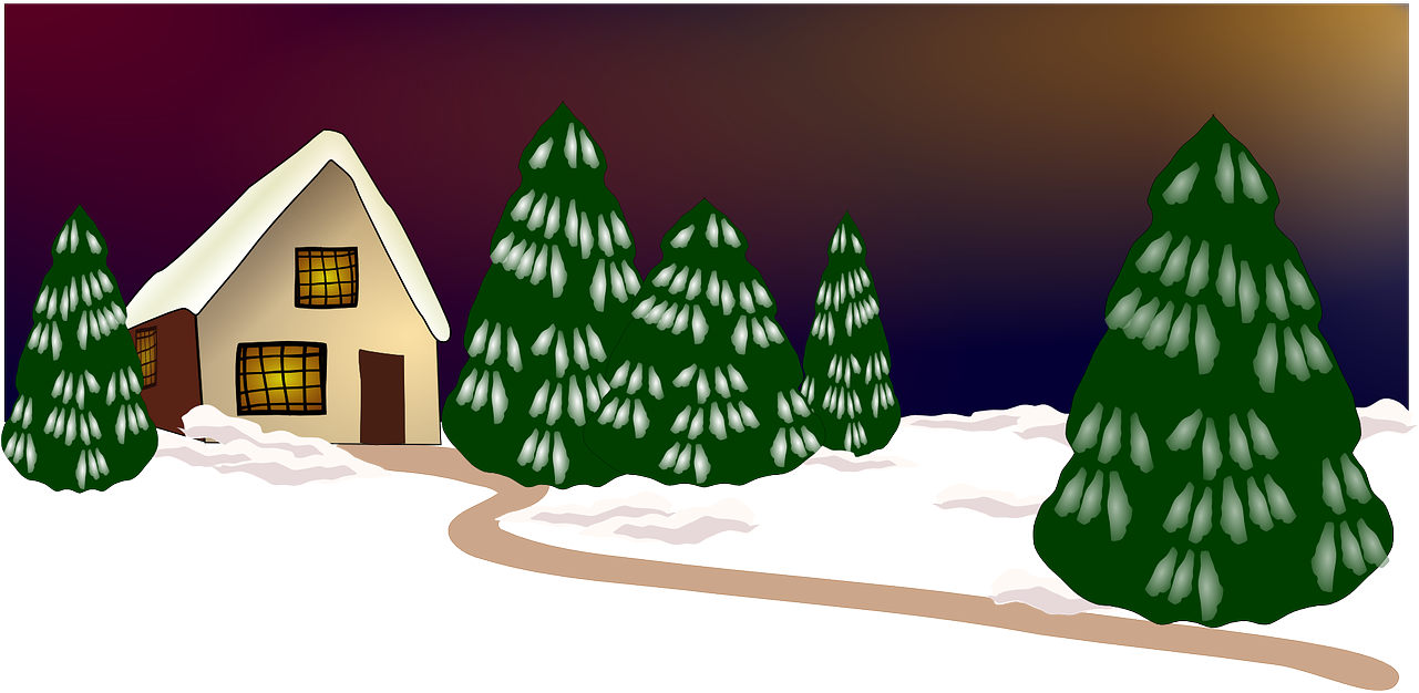 Christmas - Frohe Weihnachten ~ Snowy-winter-szenen-gruß-karte (1280x640)